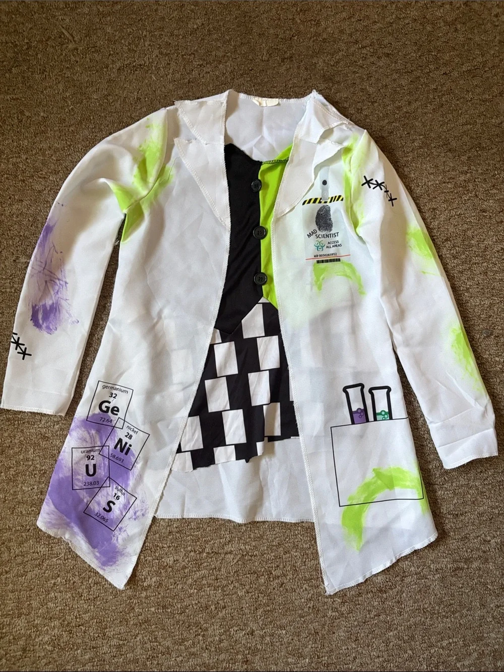 Kids White & Green Mad Scientist Costume Lab Coat
